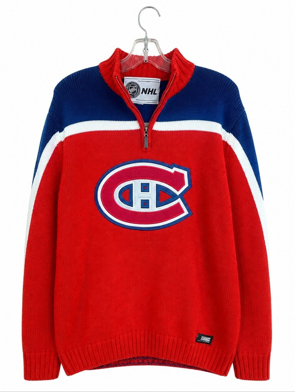 Montreal Canadiens NHL XXL Quarter Zip Knit Sweater Red Blue Hockey Pullover